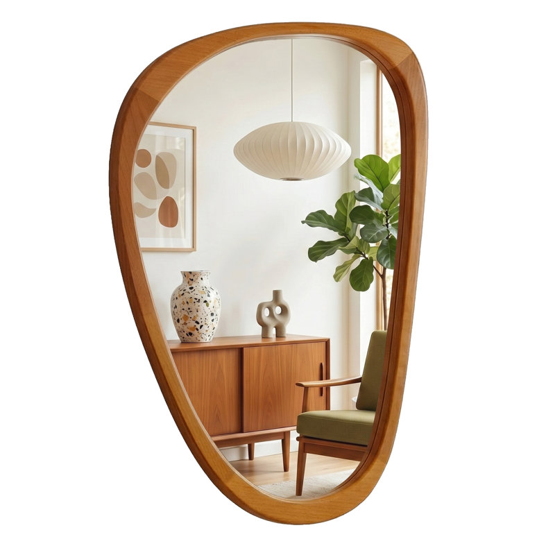 Miroir d'appoint asymétrique en bois massif, Noyer chaud, 36 po x 24 po