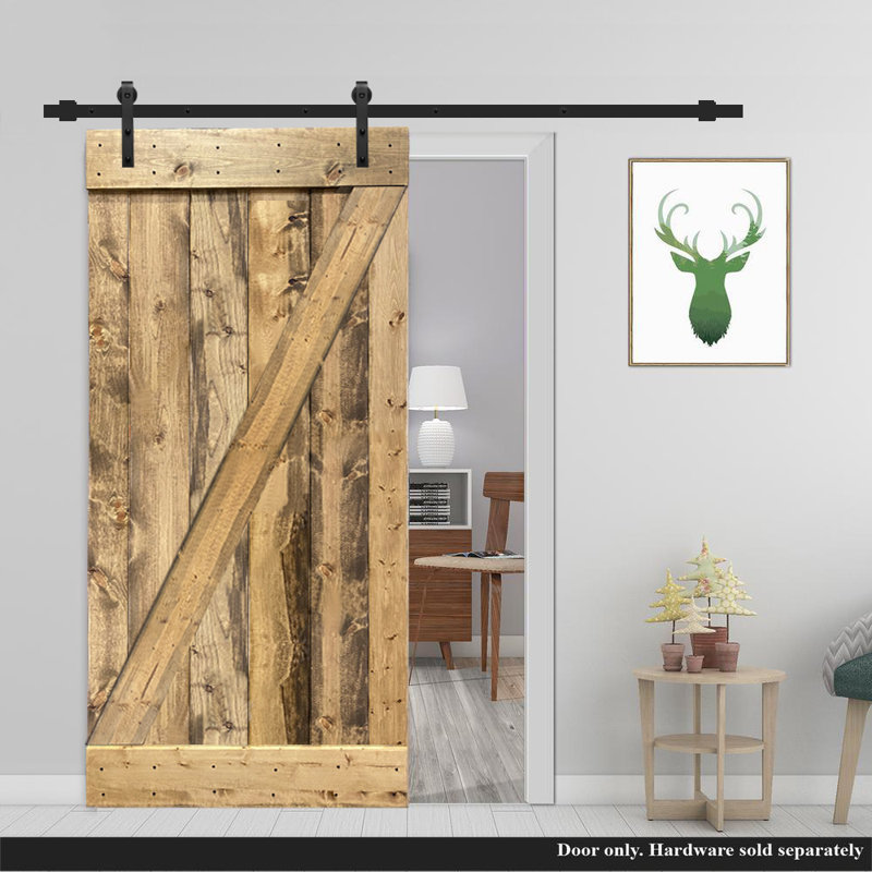 Panelled Wood Stained Z Series Pre Assembled Barn Door Without Sliding Hardware Kit, 42" x 84", Weather Oak