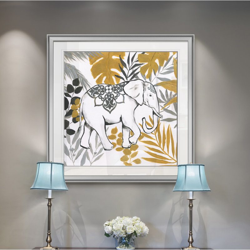 " Jungle Elephant ", 24" H x 24" W x 1.5" D, Silver Framed