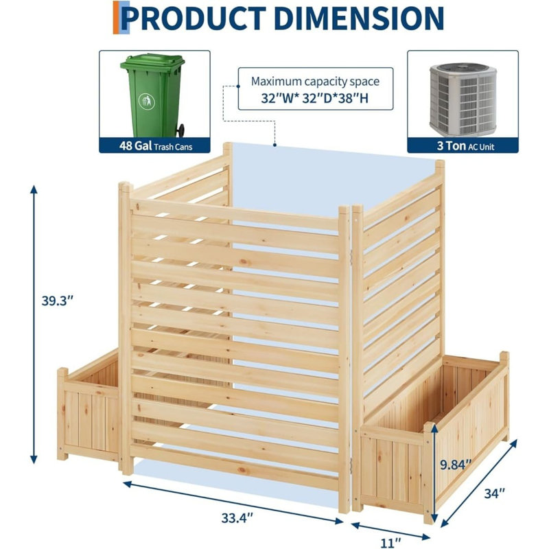 Cloison de clôture 22 po x 22 po avec 2 panneaux AC et boîte à fleurs pour l'intérieur et l'extérieur