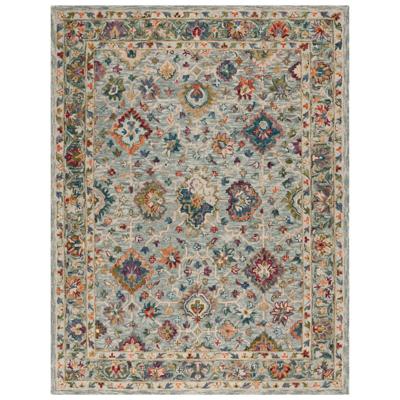 Oriental Hand Tufted Wool/Cotton Area Rug in Gray/Green, Rectangle 8' x 10'