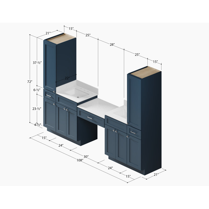 Meuble-lavabo double 108 po Disar, Bleu