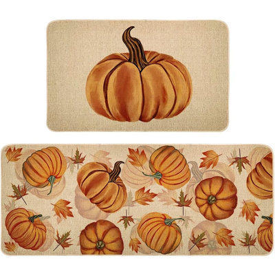 2-Piece Autumn Pumpkin Kitchen Mats – Farmhouse Floor Rugs for Kitchen & Entryway