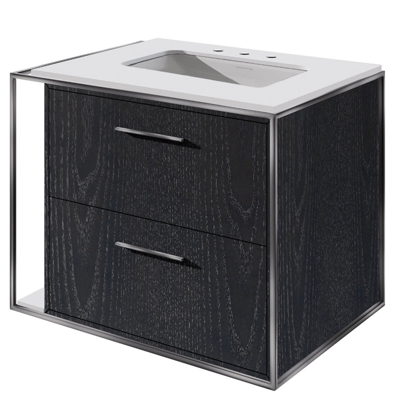 Linea Single Vanity, Ash Gray, 8" Widespread, Brushed Stainless Steel