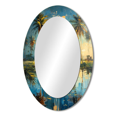 Green Palm Trees Serenity II - Large Oval Wall Mirror On Metal