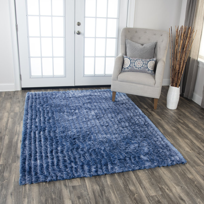 Tapis de zone bleu touffeté à la main poils longs Alcester, Rectangle 7 pi 6 po x 9 pi 6 po