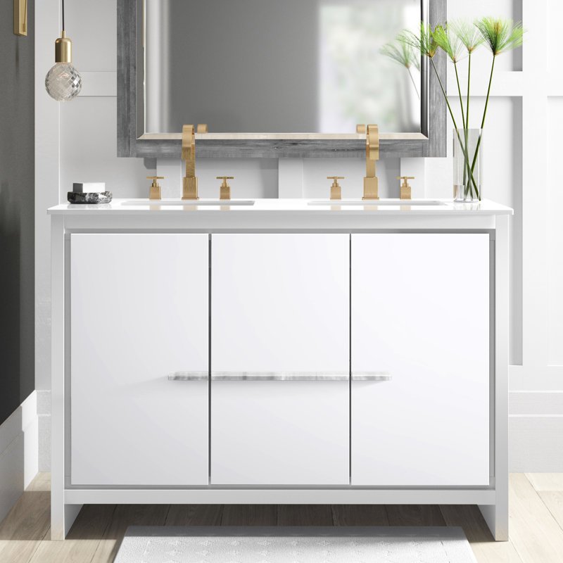 Meraris 48" Double Bathroom Vanity Set, High Gloss White