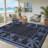 8x10 Navy Light Blue Tropical Plants Reversible Outdoor Rug, Waterproof Large Plastic Straw Mat, Indoor Outdoor Carpet for Camping RV Deck Balcony Picnic Backyard-1552789811-1552789809