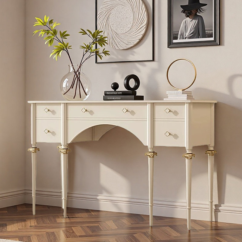 Console de style européen simple et moderne, H 31,5 po x l 47,2 po x P 13,8 po, Crème