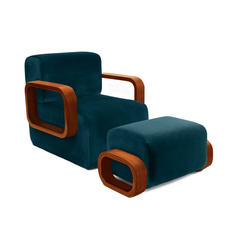 Cayenne Lounge Chair, Ming Velvet, Walnut