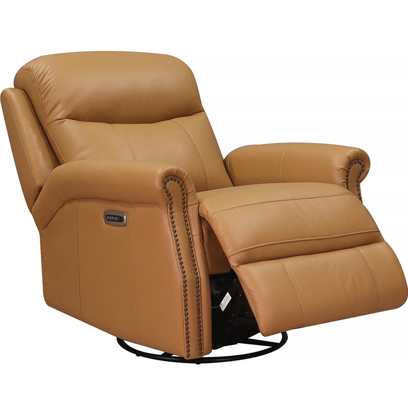 Fauteuil inclinable et pivotant en cuir Dhiya, Cognac Royce