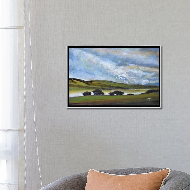 « light on green hills » par la-touche decker, reproduction d’art, H 18 po x l 26 po x P 1,5 po, Toile avec cadre argenté