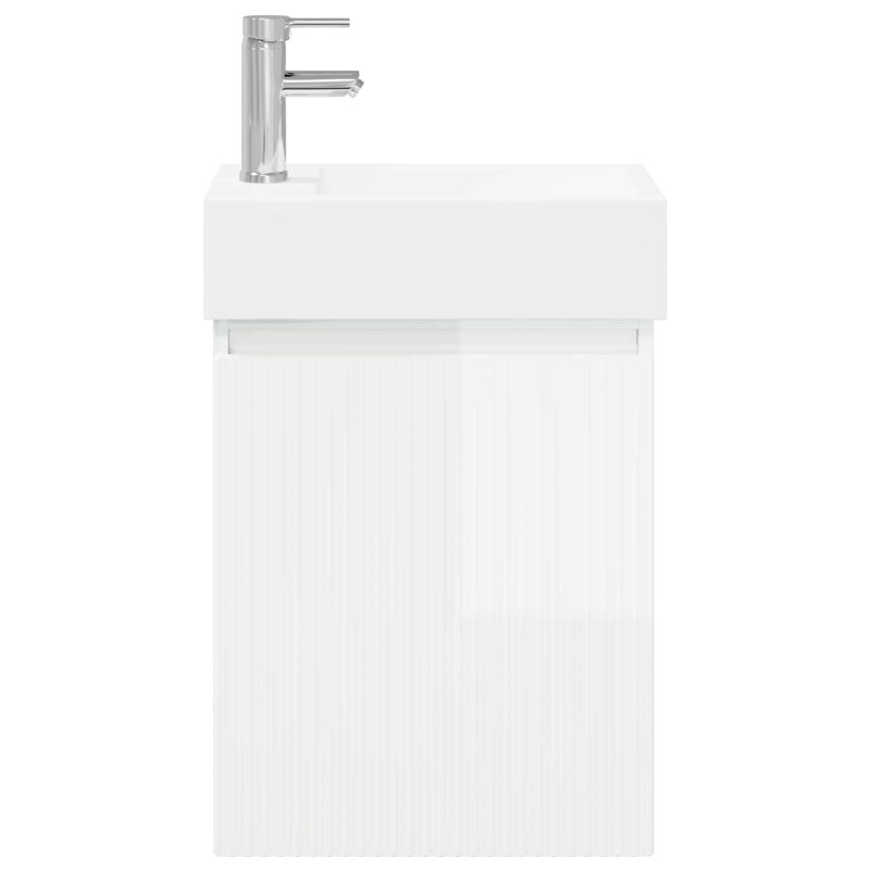 Single Bathroom Vanity with Ceramic Basin, High Gloss White