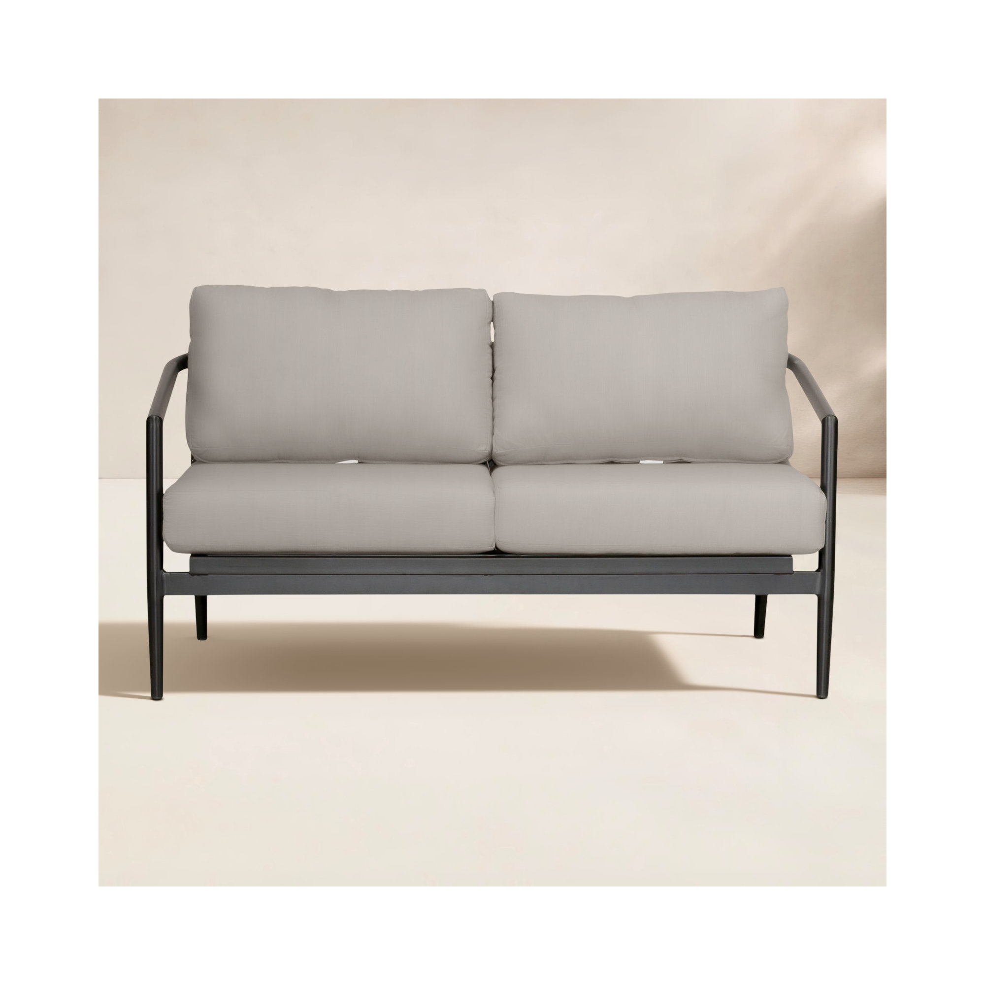 Delaine 56.5'' Wide Powder Coated Aluminum Loveseat with Cushions, Canvas Charcoal Sunbrella® Canvas, Black