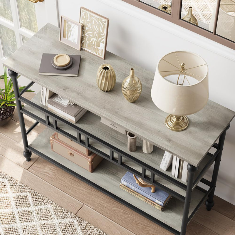 Console, canapé à 3 niveaux, table d'entrée étroite avec rangement, Gris