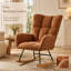 Chaise berçante à bascule à oreilles en tissu peluche confortable avec poche latérale, base en bois massif, fauteuil d'allaitement multifonctionnel pour chambre d'enfant et salon, brun