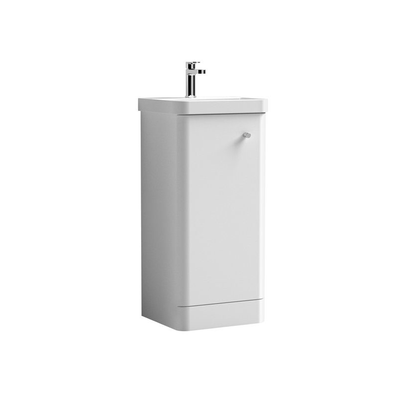 Core 405mm Single Bathroom Vanity with Drop In Vitreous China Basin, Gloss White