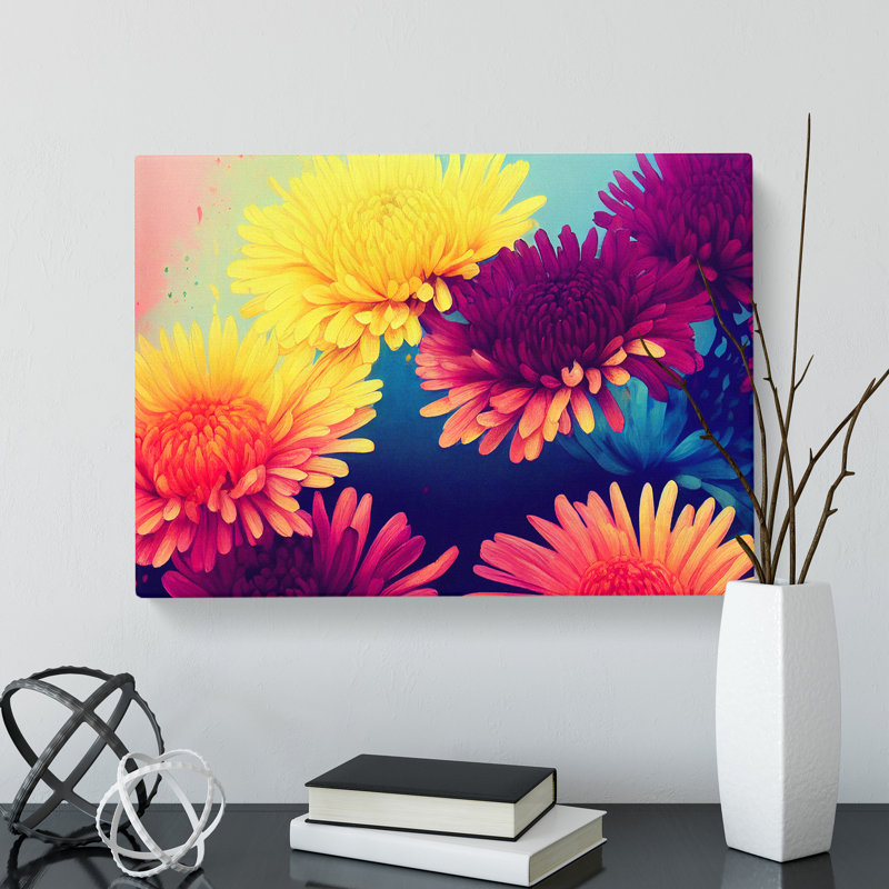 Majestic Chrysanthemum Flowers - Wrapped Canvas