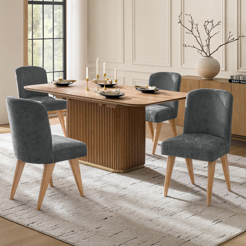 Jeremias 19"W Modern Upholstered Dining Chairs Set with Solid Wood Legs, Gray, 4