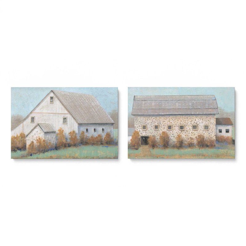 32 "x 48" Farmstead Memories, ensemble de 2 reproductions sur toile dans un cadre doré poli, Toile tendue