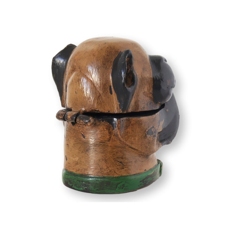 Encrier antique en métal peint à froid, yeux de verre