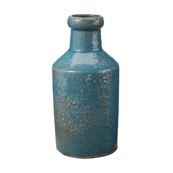 WEIE Small Blue Vase for Decor, 8 Inch Tall Rustic India