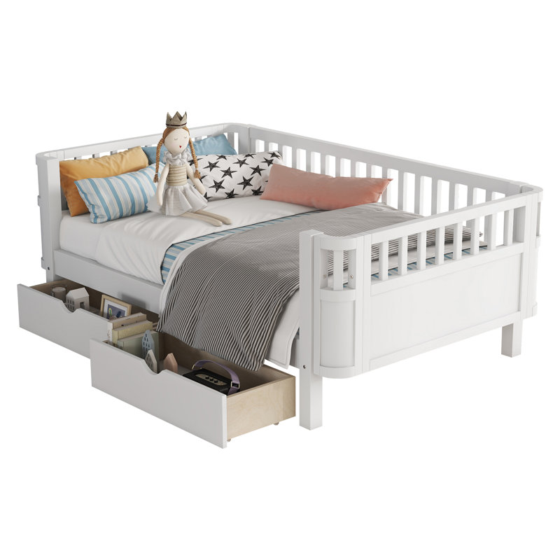 Lit plateforme simple en bois pour enfants avec rails, conception à profil bas, structure en bois robuste, adaptée aux enfants, blanc