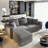 Plush Corduroy 3-Seat Sofa with Soft Pillows and 1 Ottoman-1810310983