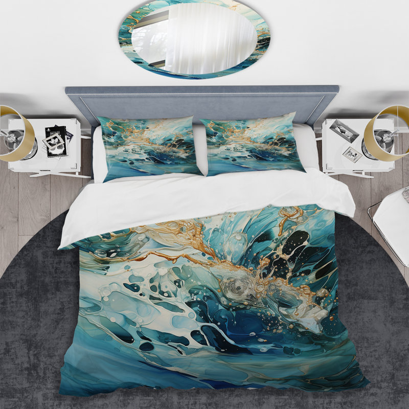Ensemble de housse de couette Aqua Dream Rush Flow 2 - Abstract Collages, Housse de couette pour grand lit