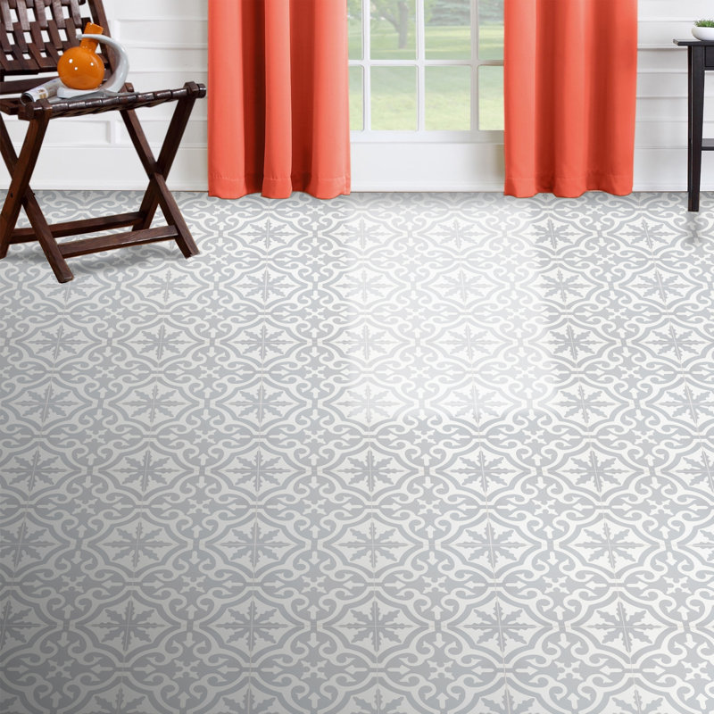 Argana 8" x 8" Cement Patterned Wall & Floor Tile, Gray/White