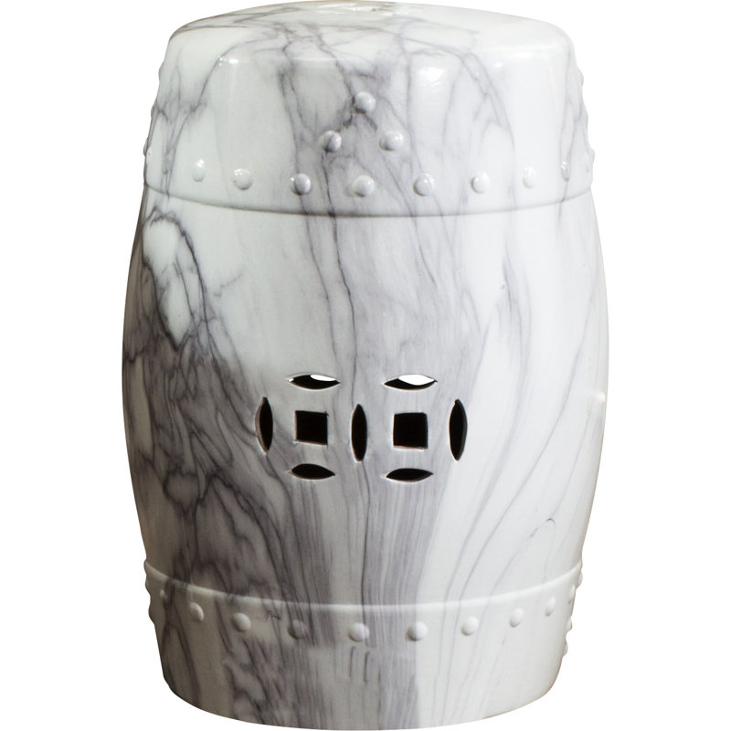 Gittens Ceramic Accent Stool, Gray Marble Finish