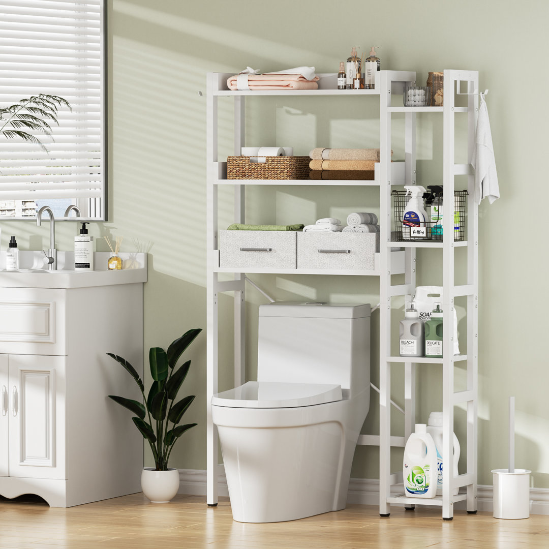 Pouya Adjustable Freestanding Over The Toilet Storage with 4 hooks & 2 Drawers - 7 Tier Rebrilliant