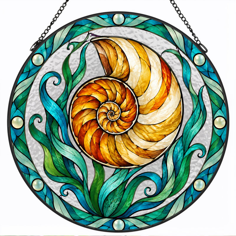 Art mural orange et blanc en toile de verre Nautilus, H 12 po