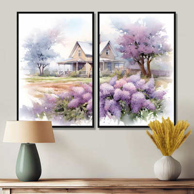 Mauve et lilas gris à la ferme - Art mural traditionnel 2 panneaux