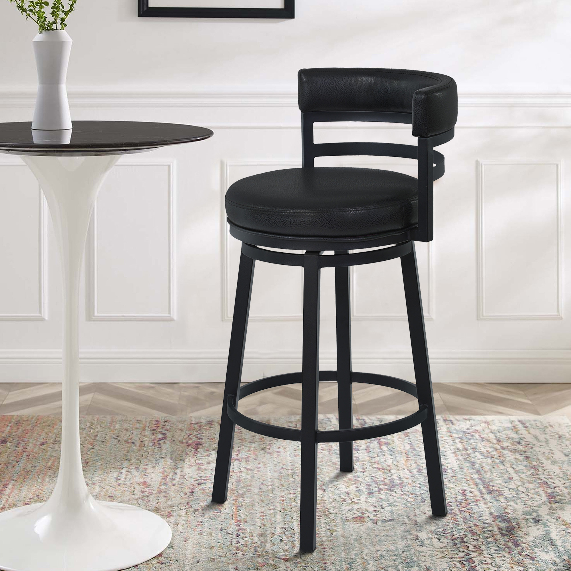 Ashlamari Swivel Counter Bar Stool with Metal Base and Footrest