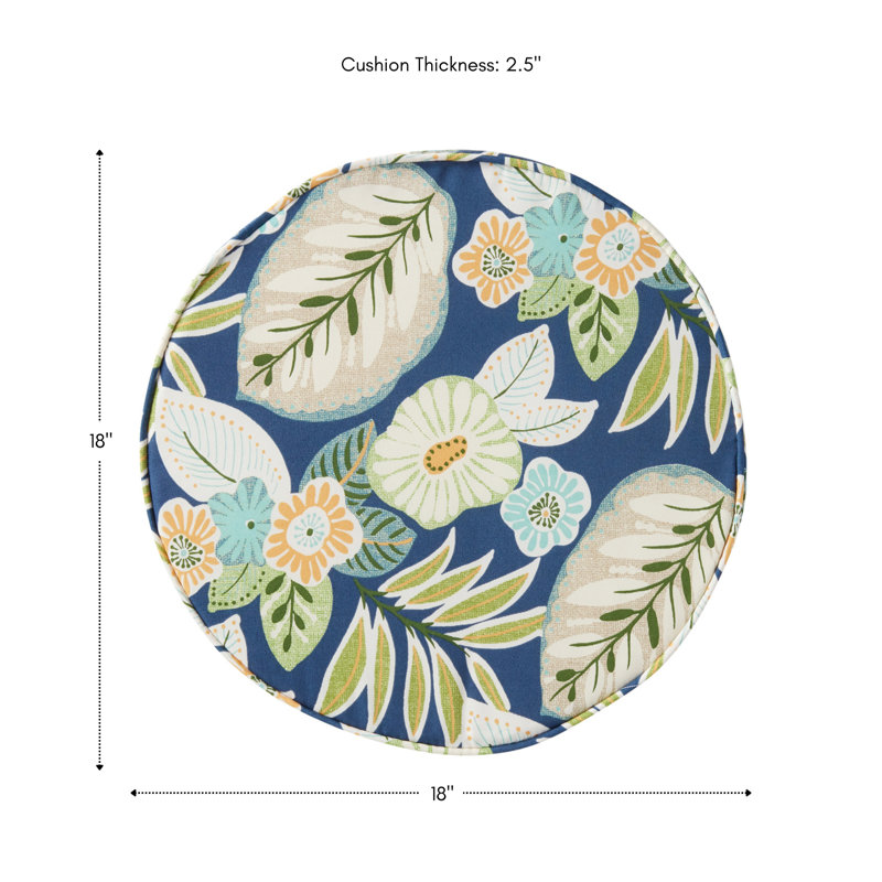Outdoor Round Dining Chair Seat Pad, Marlow Blue Floral