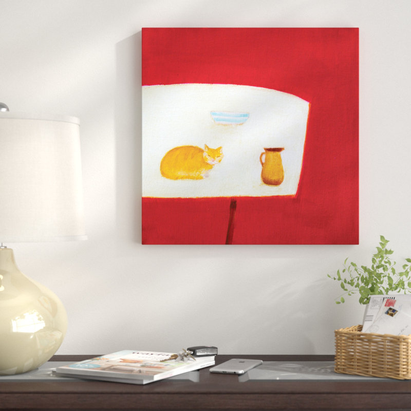 «Still Life with Cat», peinture sur toile tendue, Papier beaux-arts encadré noir, Blanc, H 24 po x l 24 po x P 1 po
