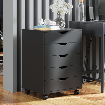 Braxx 18.7" Wide 5-Drawer Wood Filing Cabinet with Lockable Wheels, Under Desk Cabinet for Home Office