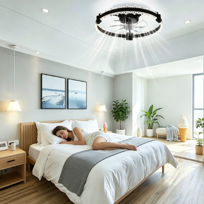 Modern Ceiling Fan with Circular LED Light, Tree Branch Design with 7 Blades, 20inch Silent Motor for Bedroom Living Room, Black Home Lighting Fixture for Bedroom or Living Room.