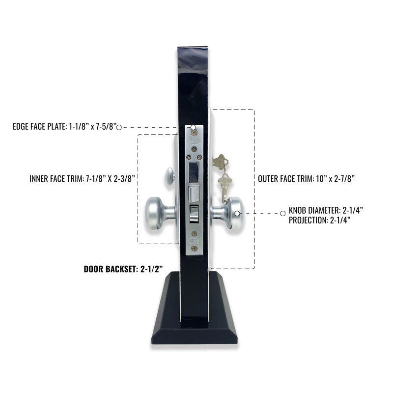 Bouton de serrure à mortaise complet, Oui, Chrome satiné