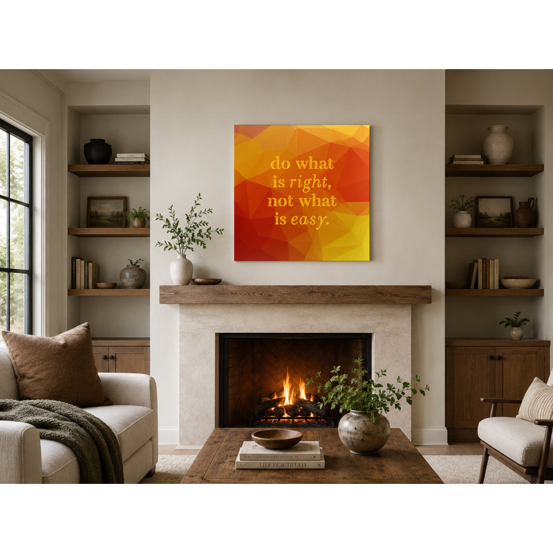 "Do What Is Right, Not What Is Easy", aquarelle sur toile, H 16 po x l 16 po, Orange / doré