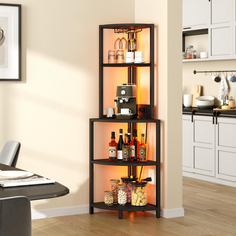 Denk Modern Open Display Corner Bar with Colorful LED Light & Music Control