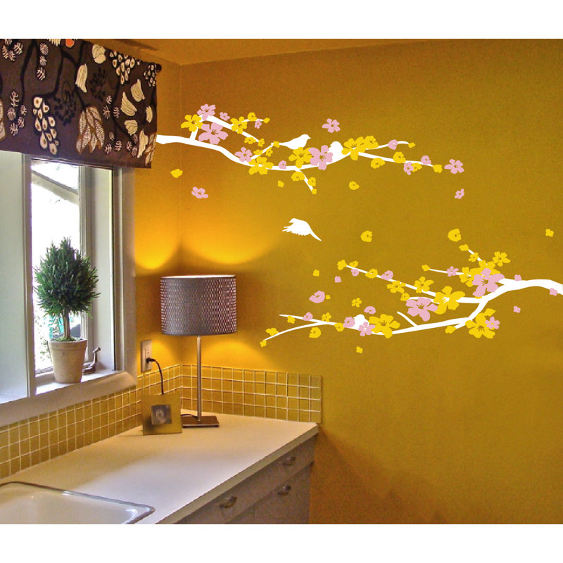 Décalcomanie murale petites fleurs de cerisier, Blanc / rose / jaune, H 20 po x l 24 po x P 0,01 po