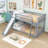 Twin Over Twin Wooden Bunk Bed With Reversible Ladder And Slide, Full-Length Guardrails-2047982960