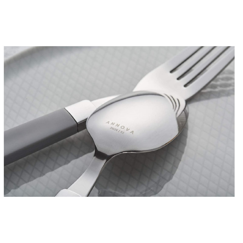 Polished Stainless Steel Flatware Set with Color Handles - Service for 4