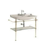 Waldorf 4141 Sink In Glossy White With Three Faucet Holes And Waldorf 9197 Console In Polished Gold