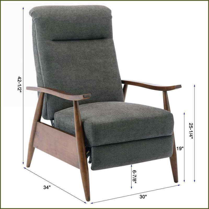 Recliners, Modern Wood Arm Push Back Recliner with 3-Position | Charcoal | Polyester Fabric