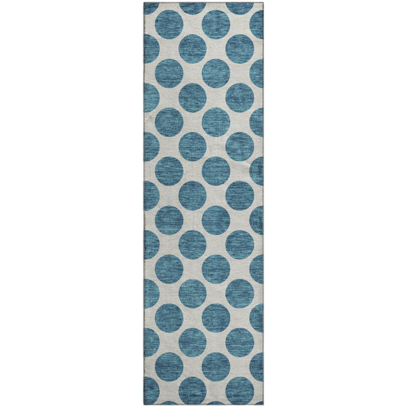 Premium Machine Washable Prisco Teal Rug, Runner 2'3" x 7'6"