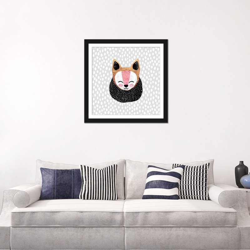« little arctique fox », impression sur toile, H 24 po x l 24 po x P 1 po, Papier d'art encadré noir, Blanc