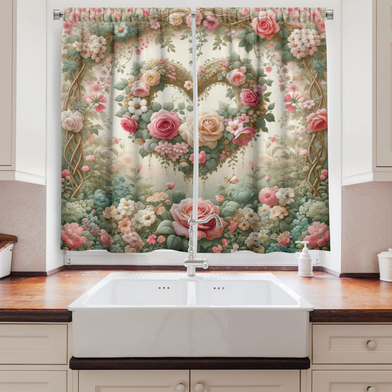 Floral Kitchen Curtain, 55" W x 45" L